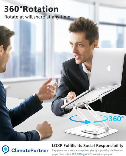 Laptop Stand for Desk, Adjustable Computer Stand with 360 Rotating Base, Ergonomic Laptop Riser Foldable Laptop Mount Protable Computer Stand for Laptop Fits with MacBook Pro Air 10-16", White
