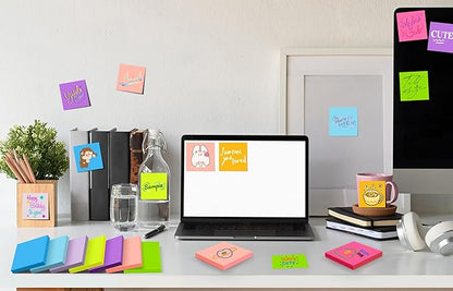 (18 Pads) Sticky Notes 3x3 inch, Self-Stick Pads Bright Colors Sticky Note, Recyclable, Easy to Post for Home, Office, Notebook