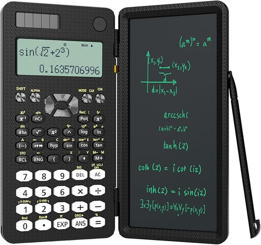 Scientific Calculator for School with Notepad, ROATEE Middle and High School Supplies for Students, 82 MS Foldable 2-Line Display Science Calculator with Writing Tablet, Solar and Battery Powered