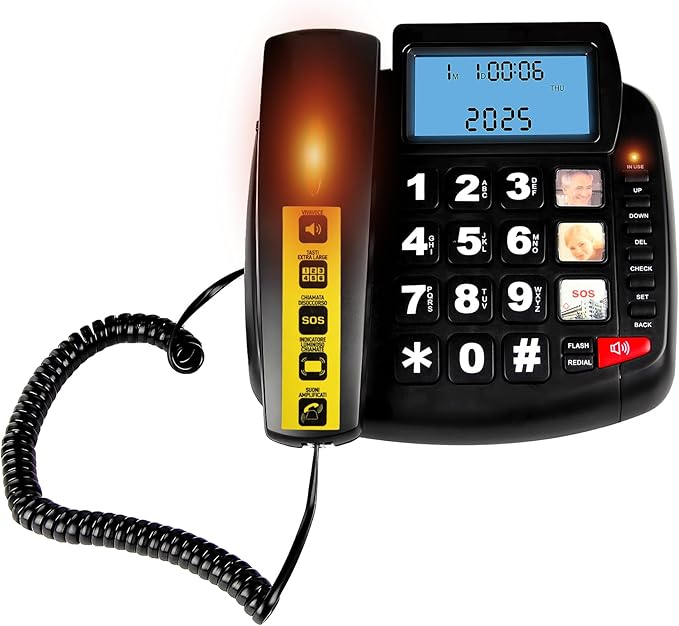 Landline Phones for Home, Big Button Phone for Seniors, House Corded Phones with Speaker and LCD Display, One Touch Speed Dialing, Volume Adjustable, Caller ID Light, Hands-Free Function