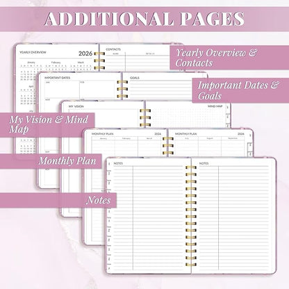 2026 Planner, A5 Weekly and Monthly Planners with Tabs, Spiral Bound Daily Calendar 2026 Planner, Agenda Organizers from Jan. to Dec., Hardcover Habit Tracker Journal 6.18" x 8.5"(Light Purple)