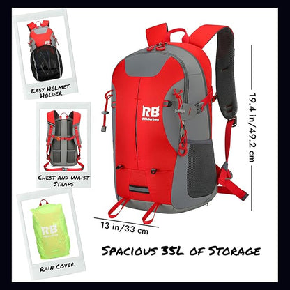 Reflective Motorcycle Backpack Lightweight, Water Resistant Casual Daypack with Laptop Pocket for Safe Commuter, Biking, and Daily Use. 35L Sport bookbag to Avoid Accidents (red backpack)