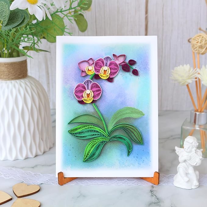 KingKraft Orchid Quilling Card, Birthday Card for Mom, Anniversary Card for Wife, Valentines Day, Mothers Day Card, Thinking of You, Get Well Card, Greeting Card for All Occasions, Blank Inside