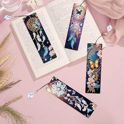 4 Pieces Diamond Painting Bookmarks for Adults 5D Rhinestone Art Bookmarks Dreamcatcher Art Beautiful Butterfly Bookmarks DIY Diamond Painting Bookmarks with Tassels Crafts Supplies