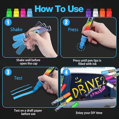 Window Chalk Markers for Cars Washable: 8 Colors Jumbo Liquid Chalk Marker with 10mm Thick Tips, Big Chalkboard Markers, Car Window Paint Markers Pen for Glass, Auto, Bistro, Mirror, Poster, Business