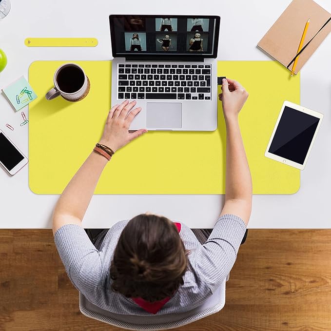 Boutilon Leather Desk Pad 30" x14",Non-Slip Mouse Pad,Office Desk Mat,Waterprooft PU Leather Desk Blotter,Desk Pad Protector,Desk Writing Pad for Home Office Decor (M-Lemon)