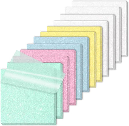 SYMDROMIA Transparent Sticky Notes 12 Pack, Frosted Glitter Colored 3x3 Inch, High Transparency Glass-Like Adhesive Clear Seee Through Sticky Notes for Women Office School Supplies 600 Sheets