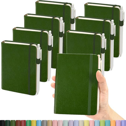 Pocket Small Notebook Journals, 8 Pack (Forest Green) Mini Notebook 3.7x5.7 Journaling Notebooks for Women Men, Hardcover Lined Note Pads with Pens for Work, Business, Travel Journal, Office Supplies
