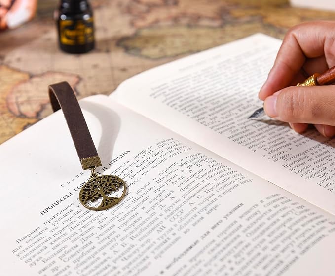 Bookmarks, Handmade Retro Cross Tree of Life Bible Bookmark with Long Leather Straps, Christian Saint Book Mark, Ideal Christian Gift (Style 13)