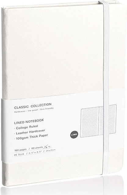 Lined Journal Notebook, (White), 160 Pages, Medium 5.7 inches x 8 inches - 100 gsm Thick Paper, Hardcover