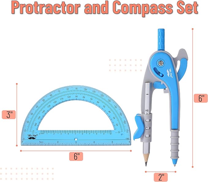 Mr. Pen- Compass and Protractor Set, Blue, Compass Geometry Tool, Protractor and Compass Set, Compass Drawing Tool, Drawing Compass, Protractor Set, Geometry Compass, Math Compass for Geometry