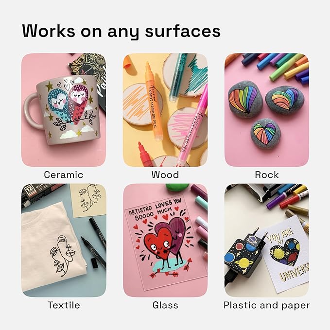 ARTISTRO 30 Colors Acrylic Paint Pens, Art Set Acrylic Paint Markers, Fabric Markers for Textile, Canvas, Rock, Glass, Wood, Paper, DIY, Paint Markers for Kids and Adults, Fine