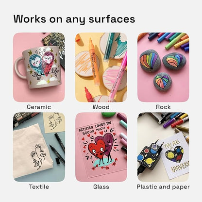 ARTISTRO 30 Colors Acrylic Paint Pens, Art Set Acrylic Paint Markers, Fabric Markers for Textile, Canvas, Rock, Glass, Wood, Paper, DIY, Paint Markers for Kids and Adults, Fine