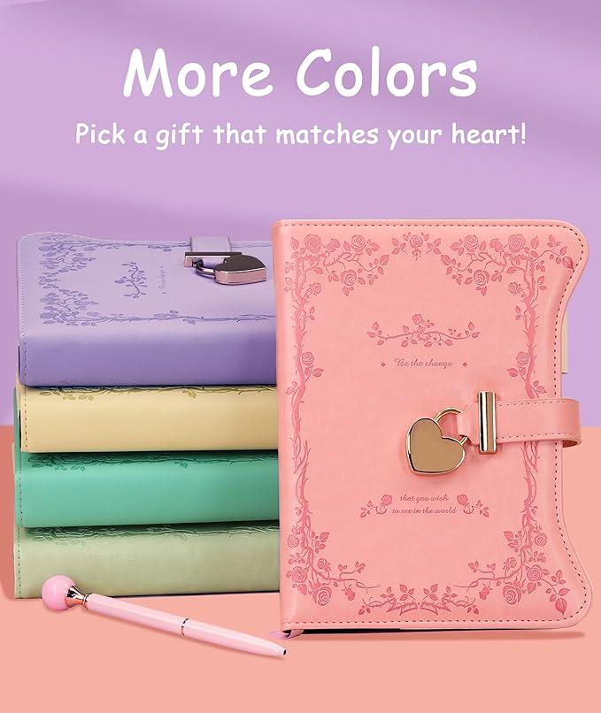 Diary with Lock and Keys for Girls Gift Ideas, 360 Gold Edged Pages Journal for Women, B6 Refillable Notebook for Writing with Pen and Bookmark (Garden Pink)