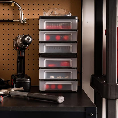 IRIS USA Plastic Stacking Desk Top 3-Drawer Storage Organizer, 2-Pack, for Makeup Vanity Nail Polish Bathroom Stationery Art Craft Supplies Kitchen Office Garage and Small Organization, Small, Black