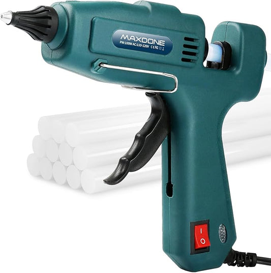 Fireproof 100W Hot Glue Gun Kit Glue Gun - MAXDONE Craft Glue Gun Full Size (Not Mini) Glue Guns Heavy Duty Hot Glue Gun with 12pcs Glue Sticks(0.43'' x 8") 100w for DIY Art