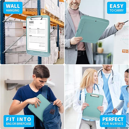 Clipboard with Storage, Clip Boards 8.5x11 with Storage, Large Capacity Nursing Clipboards with Pen Holder, Heavy Duty Plastic Storage Clipboard Folder with Low Profile Clip, Side-Opening