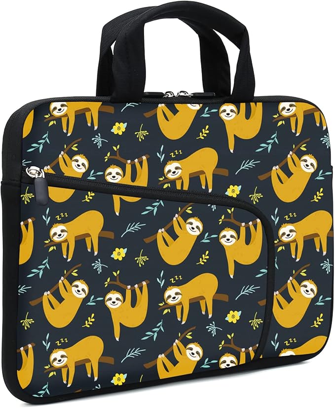 11.6" 12.2 inches Laptop Sleeve Chromebook Case Ultrabook Case Notebook Sleeve Tablet Case Neoprene Handle Sleeve for Men Women, Two Pockets Fit Apple MacBook Air Samsung Acer HP DELL(Sloth)
