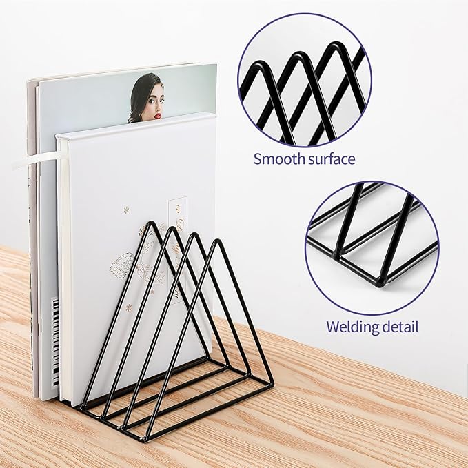 Goiio 4 Pcs Triangle File Holder, 5 Slot Metal Magazine Holder, for Office Home, Black