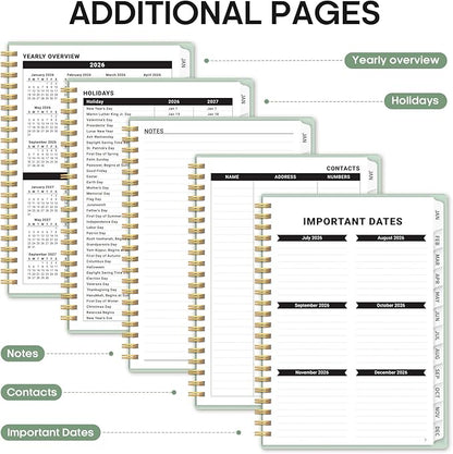 2026 Planner, Weekly and Monthly Calender Planner, Jan 2026 to Dec 2026, Hardcover 2026 Calendar Planner Book with Tabs & Inner Pocket, Office Home School Supplies for Women & Men - A4 (8.5" x 11"), Mint