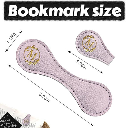 ABTOLS Magnetic Leather Initial Bookmarks, Vintage Initial ID Identification Book Marker Clip Gift Purple Capital Letter Book Markers for Book Lover Avid Readers (M)