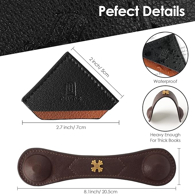 Book Weight Page Holder Heavy Genuine Leather Book Open Holder for Men Women Cookbook Weighted Bookmarks Gift Writer (BPH02-Black1)