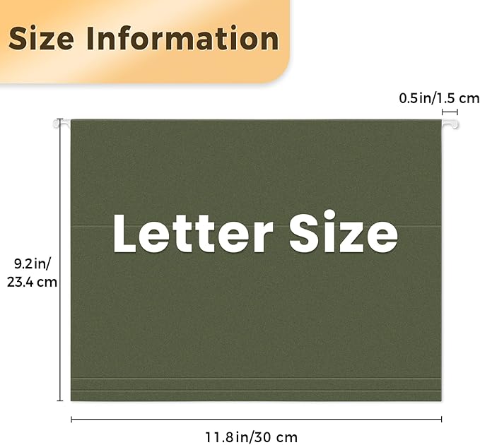 SUNEE Hanging File Folders, 75 Pack Reinforced Hang Folders Letter Size, Adjustable 1/5-Cut Tabs, Designed for Bulky Files, Filing Cabinet, Standard Green