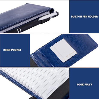 Camelmother 10 Pieces Small Notepad Holder Set Pocket Notebook 3 x 5 Inch with Pen (blue Small Notepad)