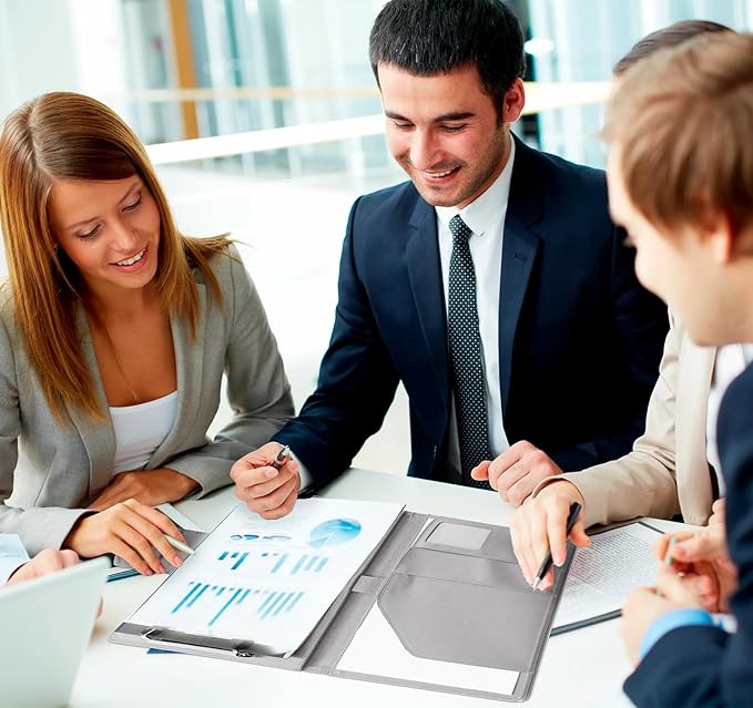 A4 Padfolio Portfolio Leather Binder,Business Interview Legal Document Organizer with Magnetic Closure Cover with Letter Sized Papers,Sticky Tabs,Pen for Legal Pad Holder Paperwork Men Women(Grey)