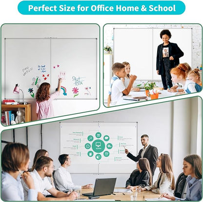 JILoffice Large Foldable White Board 60x40 Inches, Dry Erase Magnetic White Board, Silver Aluminum Frame with 2 Detachable Marker Tray Wall Mounted Board for Office Home and School