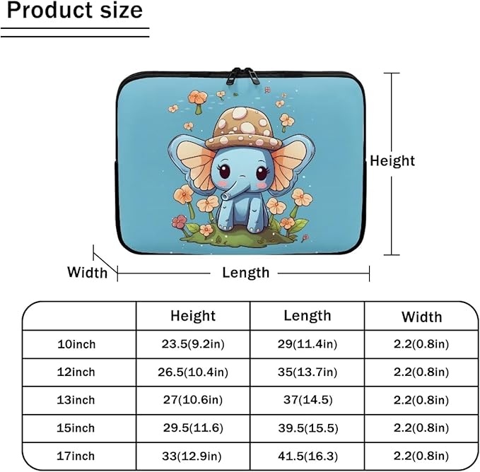 Cute Elephant Laptop Protective Sleeve for Women Girls 13 inch Computer Sleeve Bag Flower Zippered Pouches Lap Top Case Suitable for Daily Use Travel School Office Organizers Bag