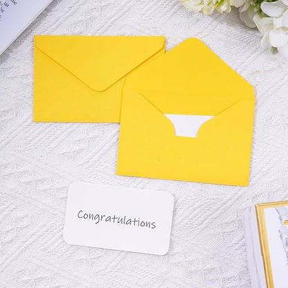 jiebor 100 Sets Small Yellow Envelopes with Small Blank Gift Business Card Wedding Invitation Pocket Envelopes for Graduations Wedding Shower Holiday 4.37 x 2.91 Inch