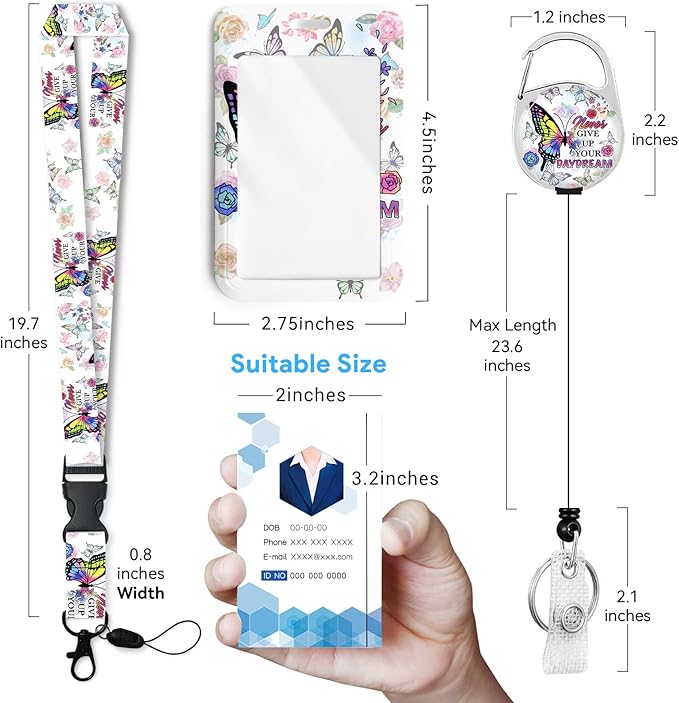 Butterfly flowerBadge Holder with Retractable Reel and Breakaway Lanyard，Badge Clips Retractable Heavy Duty Badge Reel，Funny Keychain，ID Holder with Breakaway Lanyard for School Nurse Office Teen