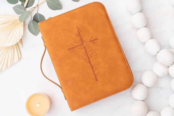 Bible Cover Case for Women - PU Leather Bible Covers for Women –Bible Case for Girls - Minimalist Design Debossed Bible Case, Large Bible Covers for Women – Bible Accessories (Brown)