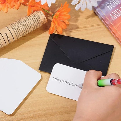 jiebor 100 Sets Small Black Envelopes with Small Blank Gift Business Card Wedding Invitation Pocket Envelopes for Graduations Wedding Shower Holiday 4.37 x 2.91 Inch