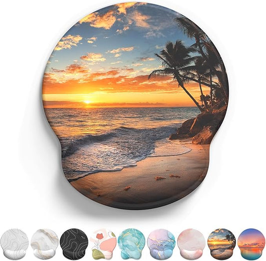 eulps Mouse Pad with Wrist Rest, Comfortable Computer Mousepad with Gel Wrist Support Smooth Surface and Non-Slip PU Base for Pain Relief, Laptop, Office & Home (Sunset)