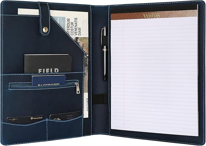 Personalized Leather Portfolio for Men, Engraved Leather Clipboard Portfolio Binder, Custom Leather Resume Padfolio for Women, Christmas Gift for His/Her (Notepad, Blue-Custom)