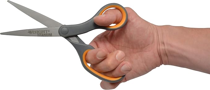 Westcott Titanium Bonded Scissors, Soft Handle, 8", Straight, Gray/Yellow, 4-Pack