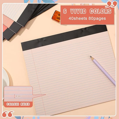 Lincia 6 Pcs 11" x 9.5" Legal Pads College Ruled Notepad Landscape Notebook Horizontal Lined Notebook 80 Gsm Assorted Colors Paper Pastel Writing Pads for School Office, 40 Sheet (Gradient Orange)