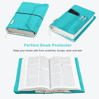 Canvas Book Covers, Washable Book Protector, Book Cover for Paperback Novels, Adjustable Book Cover for Hardcover with Pockets for Pen, Soft Cover Books, Book Lovers Gifts