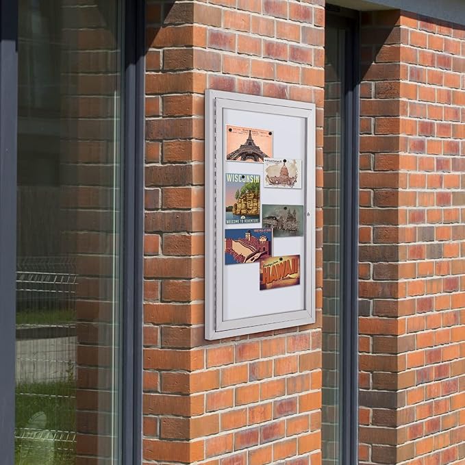 SWANCROWN Enclosed Bulletin Board Magnetic Dry Erase Board 36” x 24” Weatherproof Notice Board for Outdoor Public School Office