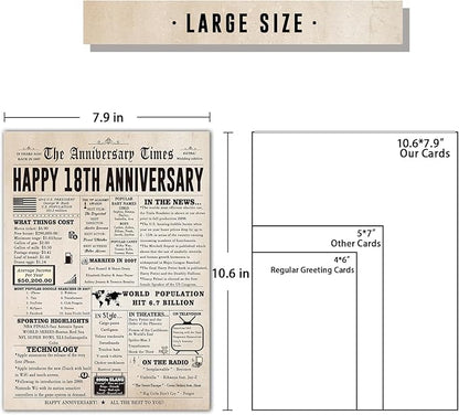 Vintage 18th Anniversary Card for Him Her, Retro 18 Year Anniversary Card Gift for Wife Husband, Romantic 18 Years Married Gift Idea for Parents