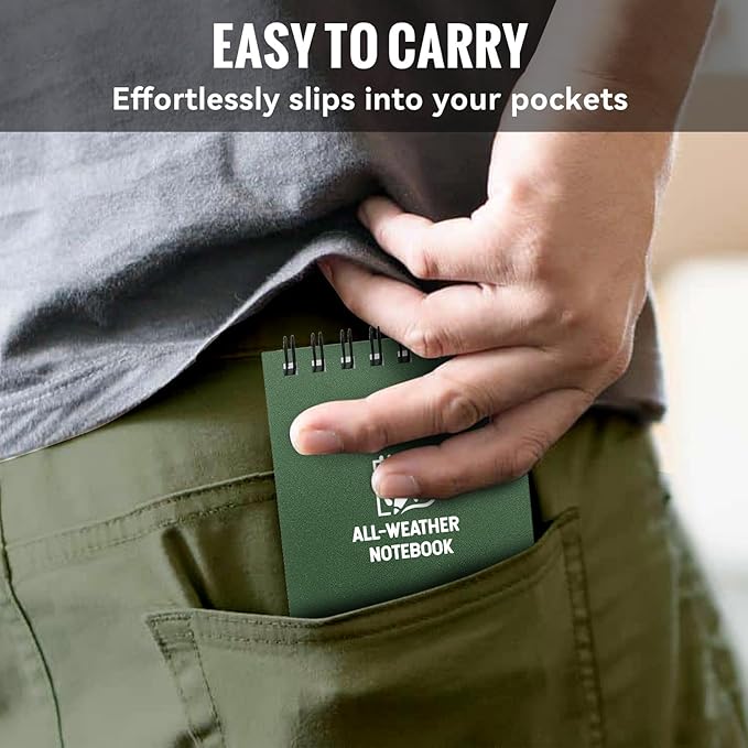 POPYOLA 4 Pack Waterproof Pocket Notebook, 3x5 Pocket Notepad, All Weather Mini Spiral Notepad, Write in the Rain Police Notepad with 100 Squared Pages for Outdoor Home Office School