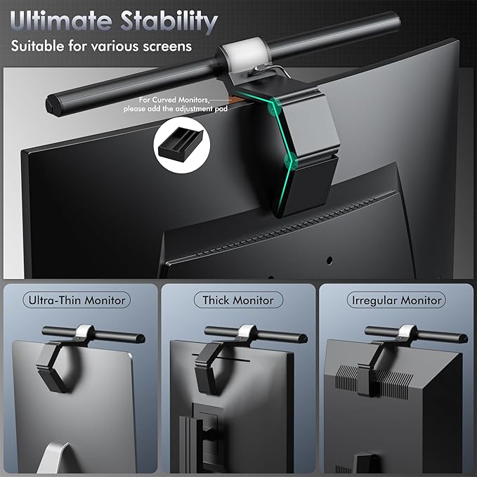 Quntis Monitor Light Bar with Remote, 16.7'' Eye Care No Glare Computer Light Bar with Backlight, Auto-Dimming & Timer, Stepless Dimming Monitor Lamp for Desk Gaming Home Office Curved Monitors