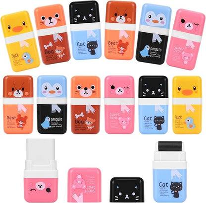 12Pack of Pencil Erasers,Pencil Eraser Shaving Roller Case for Easy Pick Up and Removal | Animal Themed Cute and Fun Party Favor and School Supplies for Kids,Back to School Gift