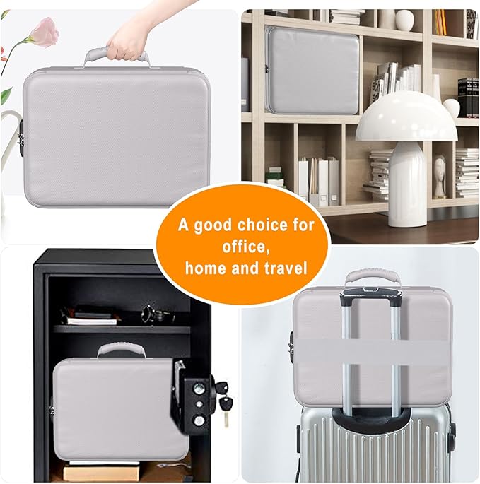 DocSafe 5200°F Document Organizer with Lock,Upgraded Heat Insulated Fireproof＆Waterproof Box 8 Layers File Organizer,Portable Home Travel Safe Storage for Important Documents, Files,Silver (Soft)