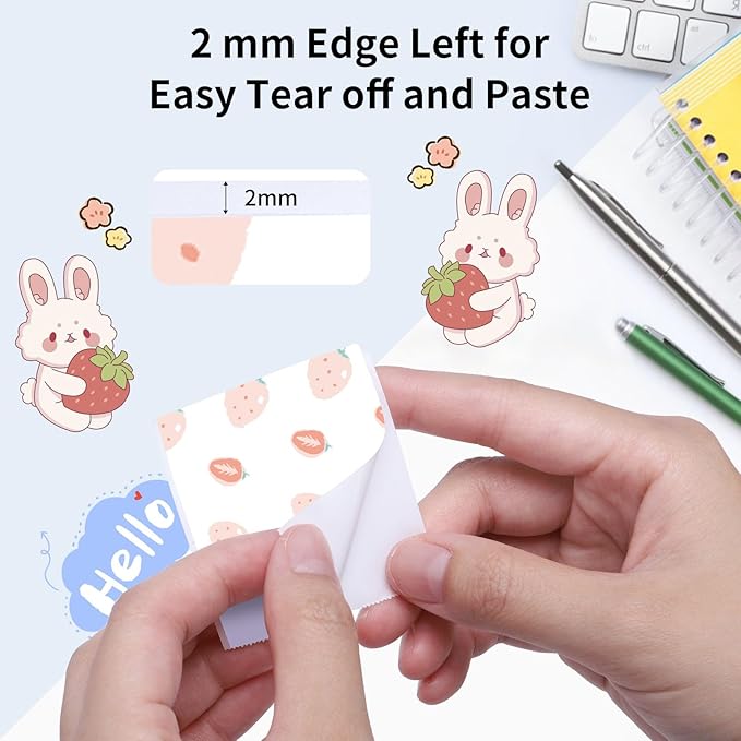 Strawberry Stickers for T02 Mini Printer - Strawberry Sticker Paper Works with T02/M02X/M02L Sticker Printer, Last for 10 Years, Ideal for Journal Photo Study Note, 50mmx3.5m, 3 Rolls