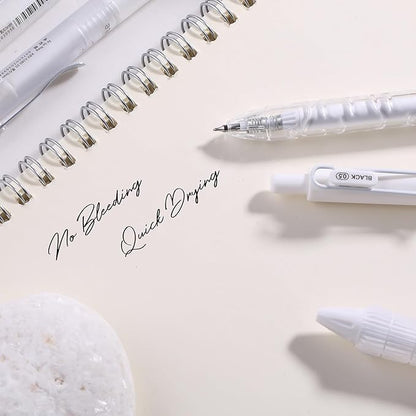 5 Count Pastel Gel Ink Pen Set,Cute Note Taking 0.5mm Fine Point Retractable 5 Count Black Ink Pens for Writing, Journaling, School, Office (White Clear)