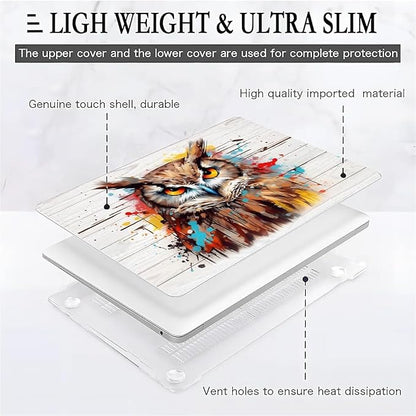 Compatible with MacBook Air 13.6 Inch Case 2024 2023 2022 Release Model A3113 M3 A2681 M2, Funny Colorful Owl Hard Plastic Shell Cover Case