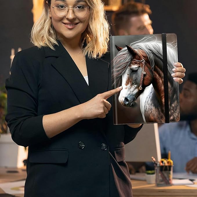 Horse Padfolio Folder with Clipboard,Portfolios Organizer Clipboards with Storage Clipboard Writing Pad PU Leather Conference Document Organizer with Business Card Holder